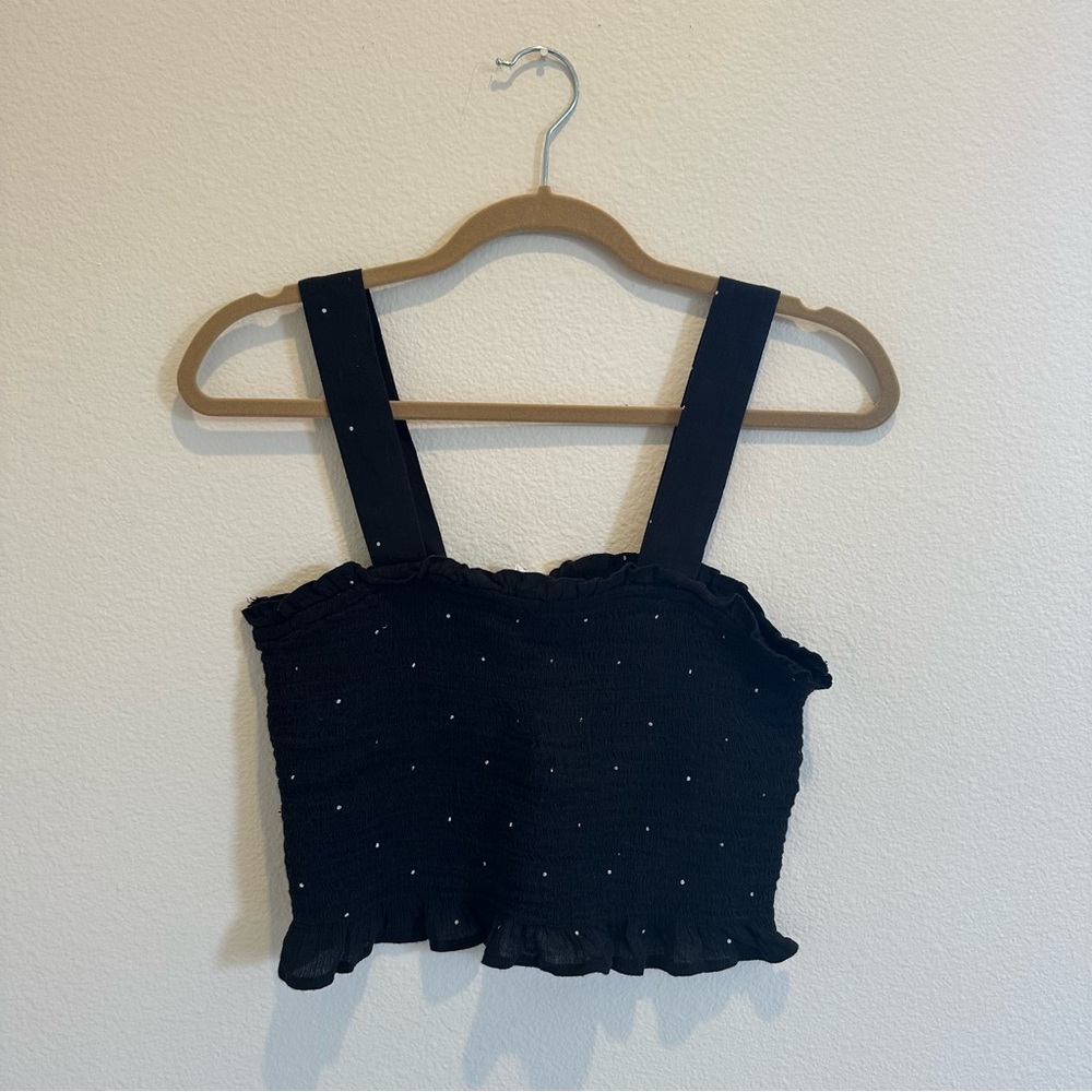 BP Black Smocked Top with White Dots